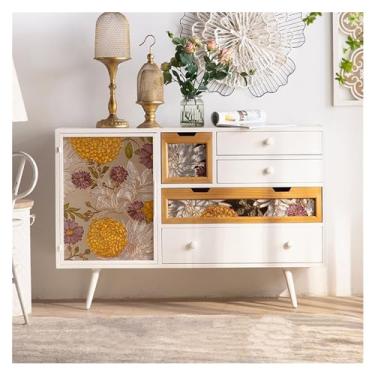 Imagem de Aparador lateral com porta de vidro, armário de armazenamento moderno, mesa de console de madeira para sala de estar, cozinha, despensa, sala de jantar, armário de canto (A2524)