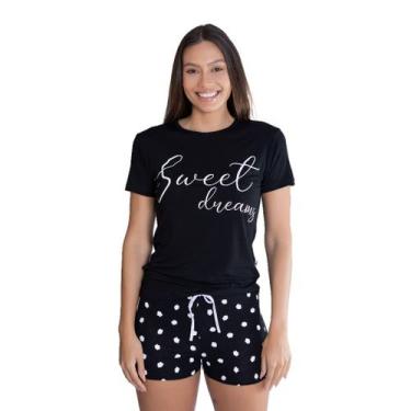 Imagem de Pijama Feminino De Verão Nuvem Empório Do Algodão, Preto, P