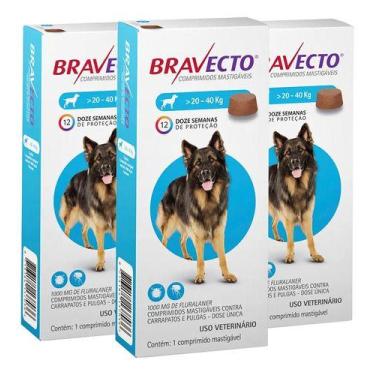 Imagem de 3 Bravecto Antipulga E Carrapato 20 A 40kg 1000mg Kit Combo3