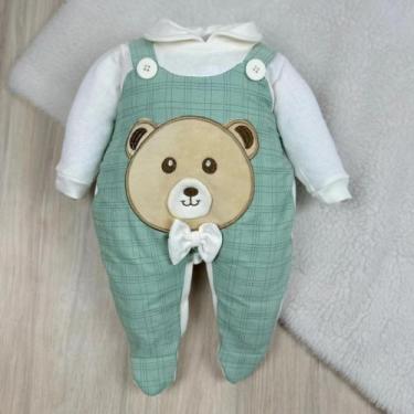 Imagem de Macacão bebê menina e menino jardineira com laço bordado confortável -