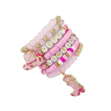 Imagem de DATOA Pulseira elástica com contas ocidentais, disco empilhável, contas de argila, boémia, joia de praia de verão, 7, Metal, Sem Pedra Preciosa