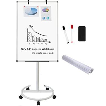 Imagem de BIBOC Placa móvel – suporte portátil para placa seca placa de apoio de placa branca borase seca cavalete com ganchos flip-chart (60 x 91 cm, branco flipchart)