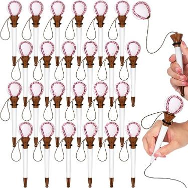 Imagem de Lincia Caneta esferográfica esportiva divertida de 24 peças de argola, caneta esportiva novidade em massa, plástico, esportes, futebol, basquete, beisebol, tênis, caneta temática, para festa de aniversário, prêmio, lembrancinha de festa (beisebol)