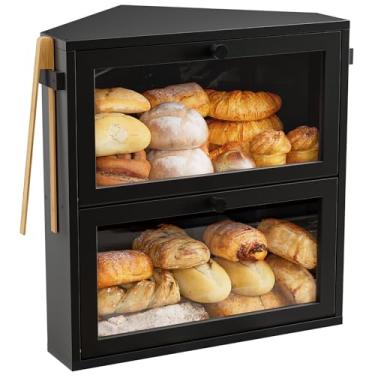 Imagem de WOWLIVE Caixa De Pão Canto Para Bancada Cozinha, Recipiente Grande Armazenamento Camada Dupla Caseiro, Suporte Preto Balcão, Organizador Embaixo Do Armário (Preto, Extra Grande)