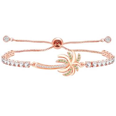 Imagem de Oneress Pulseira de tênis banhada a ouro, design bolo ajustável, pingente de palmeira para férias na praia, joia de verão boho presente YA5105, Sparkling CZ Bracelet, Latão, Zircônia cúbica