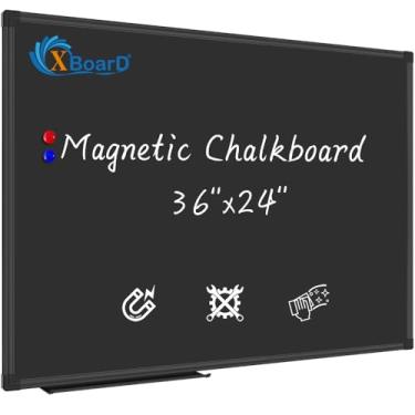 Imagem de XBoard Quadro negro magnético 91 x 61 cm, quadro preto com 2 ímãs, moldura de alumínio preto, coleções de pinos