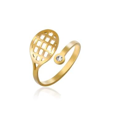 Imagem de Raquete de tênis simples CZ com envoltório aberto de aço inoxidável para mulheres e homens, minimalista, esportiva, polegar, ajuste confortável, anel de dedo ajustável, joia empilhável, presente para