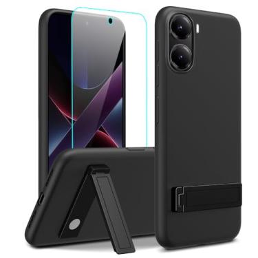 Imagem de Capa de celular compatível com Xiaomi Poco X7 Pro/Redmi Turbo 4 5G com protetor de tela, [3 formas de suporte] Capa protetora de silicone TPU para Xiaomi Poco X7 Pro 5G 2025 - preta