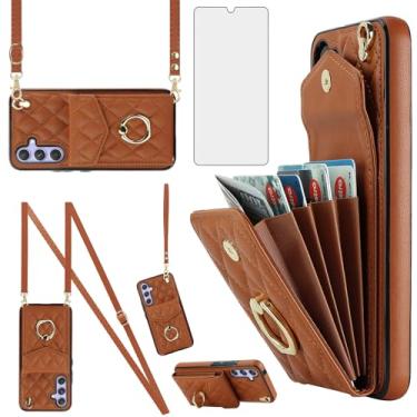 Imagem de Capa de celular para Samsung Galaxy S25 Plus S25+ 5G Capa carteira com protetor de tela de vidro temperado e anel de pulseira com bloqueio de RFID, suporte para cartão celular S25Plus 25S + S 25 25+