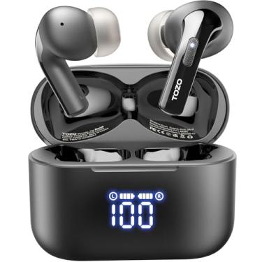 Imagem de TOZO T20 Auriculares Bluetooth sem fios 48,5 horas de reprodução com ecrã digital LED, à prova de água IPX8, Mic duplo com cancelamento de ruído de chamada, altifalantes de 10 mm de grande alcance