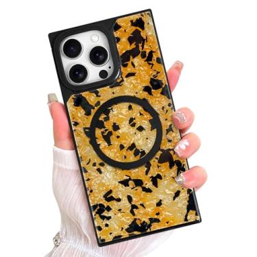 Imagem de AIGOMARA Capa Retangular Magnética para iPhone 15 Pro Max, Compatível com Magsafe Retro Amber Tartaruga para Mulheres Meninas Brilhante Glitter Capa Protetora com Protetor de Tela Marrom