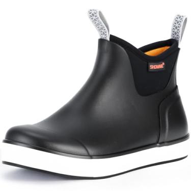 Imagem de Showave Botas de chuva infantis impermeáveis para meninos e meninas botas de borracha neoprene antiderrapantes botas de lama infantis, Preto, 18