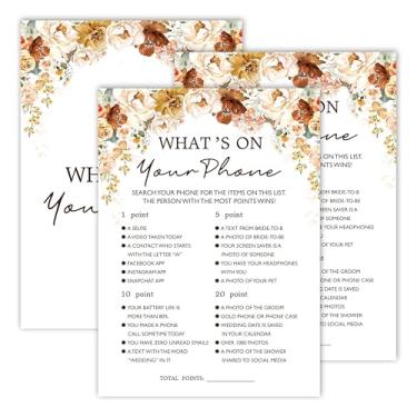 Imagem de Jogos de chá de panela, jogos de festa de casamento floral de outono, o que está no seu telefone - Jogos de despedida de solteira, ideias de jogos de festa de noivado, lembrancinhas de suprimentos de