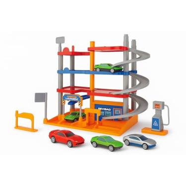 Imagem de Garagem Estacionamento Brinquedo Infantil com Elevador Carrinhos e Rampa - Brincadeira Completa