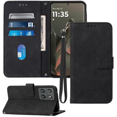 Imagem de Moment Dextrad Capa carteira para Motorola Edge 2025, compartimentos para cartão, alça de pulso, proteção interna de telefone TPU, capa flip de couro PU para Moto Edge 2025 (preto)