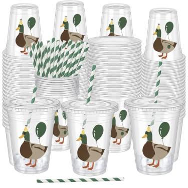 Imagem de FillTouch 50 Pcs Mallard Duck Birthday Gift Cups One Lucky Duck Hunting Birthday Party Favor Plastic Tumblers Bulk Baby Shower Party Supplies Goodie Gift for Guest