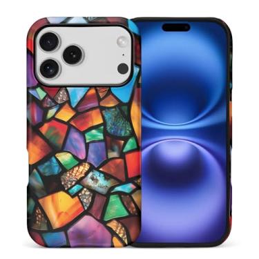 Imagem de ZHEGAILIAN Capa compatível com iPhone 16 (4g) Pro, capa rígida híbrida de 2 camadas para meninas, meninos, mulheres, homens, mosaico de vidro colorido
