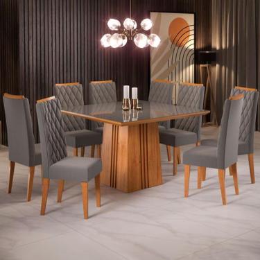 Imagem de Mesa de Jantar 8 Lugares Perla com Vidro Mel/Veludo Cinza/Grafite - Vi