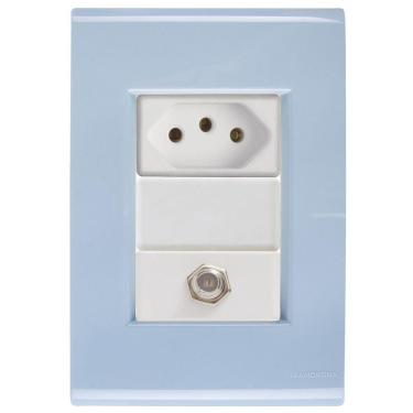 Imagem de Cj Tomadas 10a E Tv Sat Coaxial Liz Azul Jeans Tramontina Completo Pronto Tramontina