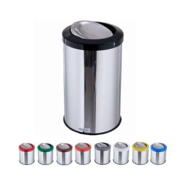 Imagem de Lixeira Inox Basculante 30 Litros Tampa Flip Top Cesto Lixo - CM Desig