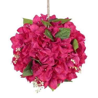Imagem de Bola de flores artificiais para pendurar 25 cm rosa choque buganvílias de seda falsa com cordão para centro de mesa de casamento, decoração de casa ao ar livre (rosa choque)