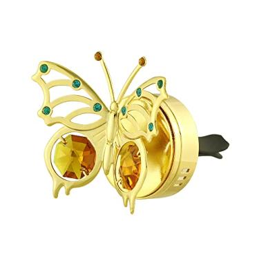 Imagem de CRYSTOCRAFT Clipe de ventilação difusor de carro, difusor de óleo essencial de aromaterapia para carro, borboleta de metal com cristal austríaco cravejado, com 5 peças de algodão difuso (ouro mini