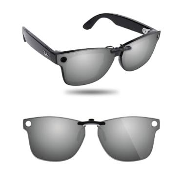 Imagem de Fiskr Óculos de sol polarizados Clip-On para Ray-Ban Meta Wayfarer RW4008 (tamanho 53-22) - Proteção UV - Ajuste universal para homens e mulheres - Prata metálica