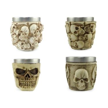 Imagem de Kit 4 Copos Shot Dose Colecionável Decorativo  Em Aço Inox Resina Para