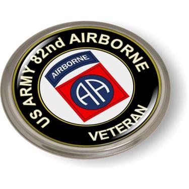 Imagem de BestLicenciado PlateFrames Exército dos EUA 82º Veterano Adesivo de Emblema de Carro 3D Abajur Semi-Flexível Bisel Redondo de Alumínio