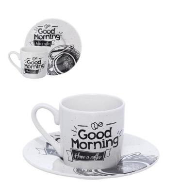 Imagem de Xícara de Café com Pires em Porcelana Good Morning 80ml - Hauskraft
