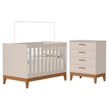 Imagem de Jogo de Quarto Infantil Flip com Cômoda 4 Gavetas em MDF 77cm Bege Reller Móveis