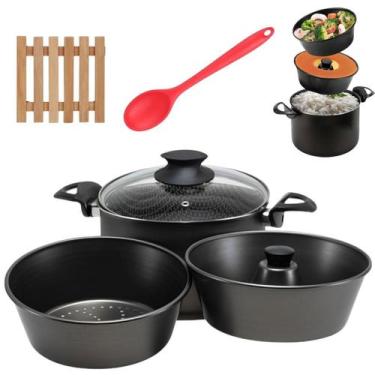 Imagem de Panela 3 Em 1 Antiaderente 3,9L + 02 Descansos + Colher - Marcolar