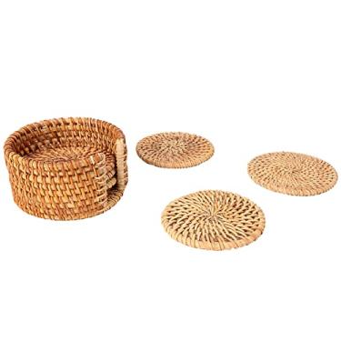 Imagem de aqxreight Coaster de 6 Peças de Montanha -rattan Conjunto de Copos de chá Artesanal Isolada Copo de Vime de Vime MAT 13cm / 5.1in (10cm)