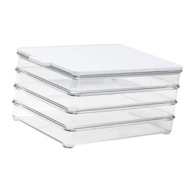 Imagem de Fxzqgnh Recipiente para Frios para Geladeira E Freezer, Recipiente para Armazenamento, Caixa de Frescor com Tampa Branca, Empilhável, para Fatias de Queijo, 4 Camadas