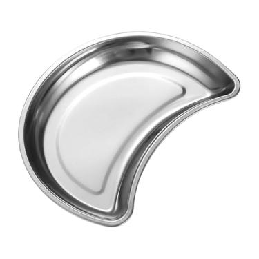 Imagem de Generic Bandeja de servir de aço inoxidável, bandeja de frutas, bolo, prato de aperitivo para vegetais, pão, biscoito, de cozinha, prato em formato de, Prata