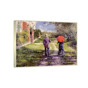 Imagem de Famosa pintura de arte de parede - (Rising Road) por Gustave Caillebotte - Reproduções impressas em tela - Imagens para decoração de sala de estar (30 x 40 cm (11,8 x 15,7 pol)/molduras champanhe)