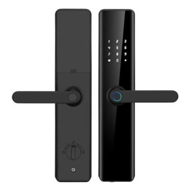 Imagem de Fechadura Eletronica Digital 4 maneiras de desbloqueio Com Biometria Senha Tuya Wi-fi Cor Preta