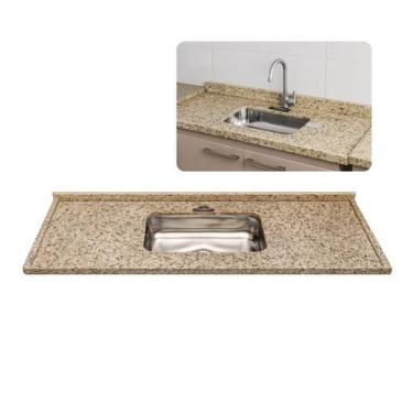 Imagem de Pia de Cozinha Granito Ornamental 100cm Com Cuba Inox Rasa - Rainha do