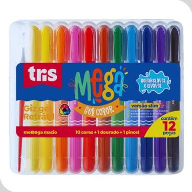 Imagem de Giz de Cera Retrátil Mega Gel Slim Summit 11 Cores + 1 Pincel Infantil