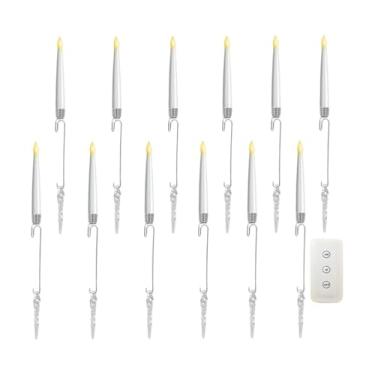 Imagem de Baoblaze 12 peças de velas de árvore de Natal, castiçais de LED, decoração realista com controle remoto, velas cônicas curtas de LED para casamento no, Sincelos