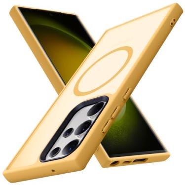 Imagem de YSLBWLE Capa magnética para Galaxy S23 Ultra, [compatível com magnético], [proteção contra quedas de grau militar de 3,5 m] Capa protetora fina translúcida fosca, TPU + PC capa protetora de luxo para