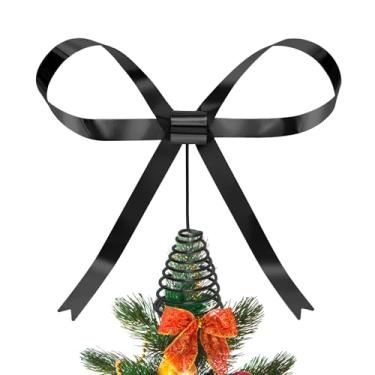 Imagem de HMASYO Arco de árvore de Natal, enfeite de árvore de metal preto de 26 cm com base em espiral para decoração de fita de Natal, festa de Natal, topo de árvore de Natal (preto)