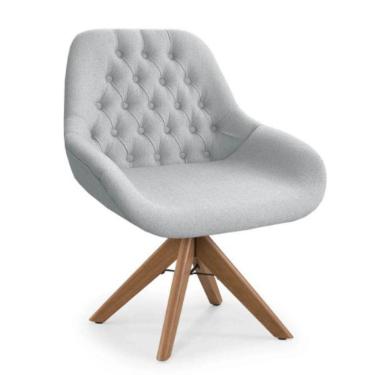 Imagem de Poltrona Pandora Linho Prata Com Capitonê E Base Giratória Madeira