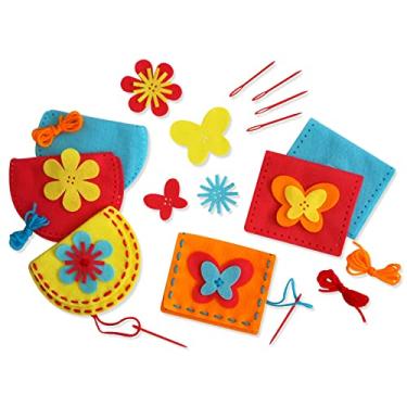 Imagem de Serabeena Sew Your Own Purses - Kit de costura para crianças de 4 a 8 anos - Artesanato de feltro - Ajuda a desenvolver habilidades motoras finas - Kit DIY com 6 bolsas e acessórios
