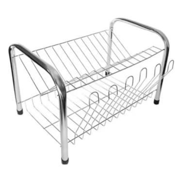 Imagem de Escorredor de Pratos e Louças Duplo em Aço Inox, 2 Níveis, Organizador de Cozinha com Suporte para Talheres