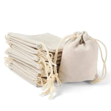 Imagem de 20 unidades de bolsas de veludo bege com cordão de tarô, sacos de presente de doces de tarô, bolsas de tecido de veludo com cordões para Páscoa, Natal, festa de casamento, lembrancinhas, sacos de