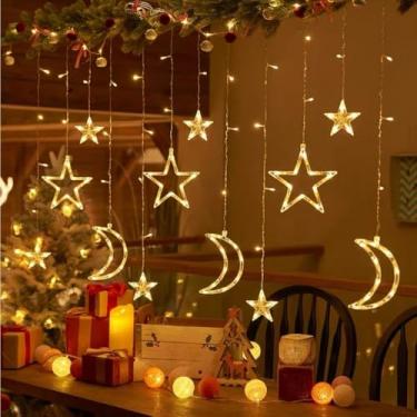 Imagem de Pisca Pisca Natal, Luzes de Natal Festão Cascata Cortina 3m Decoração Corda para O Quarto Casamemto(Estilo D Branco Quente,220V)
