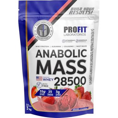 Imagem de Suplemento em pó ProFit Laboratórios Anabolic Mass 28500 proteínas em sachê de 3kg (Morango)