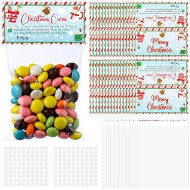 Imagem de Watersay Bolsinhas de Natal com bolsa autoadesiva, linda bolsa de doces de chocolate quente de inverno para embrulhar lembrancinhas de festa (50 conjuntos, cacau)