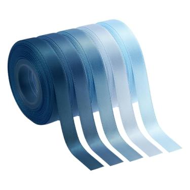 Imagem de PATIKIL Fita de cetim sólida de 9,5 cm x 50 metros, 5 peças de rolo de fita de tecido de poliéster face única para embrulho de presente, casamento, aniversário, buquê de cabelo, decoração DIY, tom